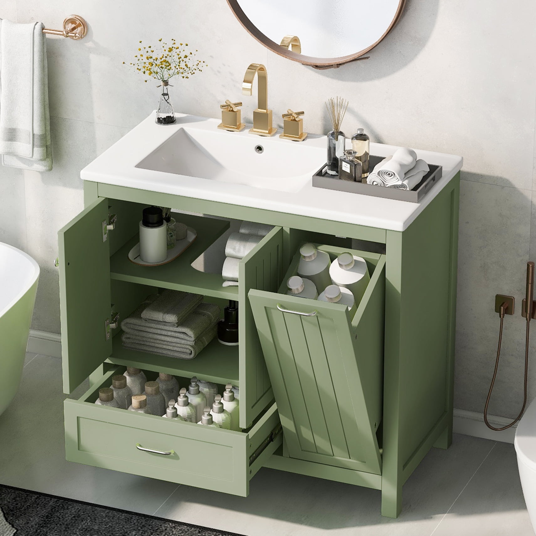 36'' Bathroom Vanity with Sink, 2 Doors,1 Big Drawer and 1 Flip Drawer ...