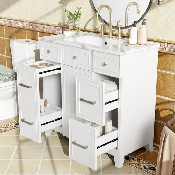 36"Bathroom Vanity with Sink, Bathroom Vanity 36 Inch with Sink,&nbsp;36 Vanity with Sink for Bathroom, 36 in Restroom Vanity with Top, Soft Closing Door and 3 Drawers, No Faucet, White