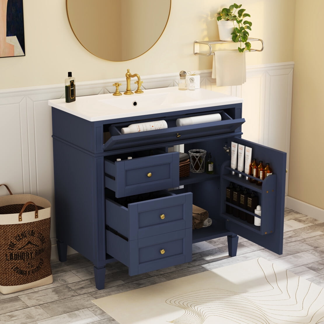 36" Bathroom Vanity Sink, Vanity Cabinet with Ceramic Sink and Tip-out ...