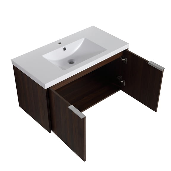 36" Bathroom Vanity Sink Combo For Small Space, Modern Vanity Cabinet With Gel Basin, Wall Mounted Floating Storage Cabinet With Double Doors For Bathroom