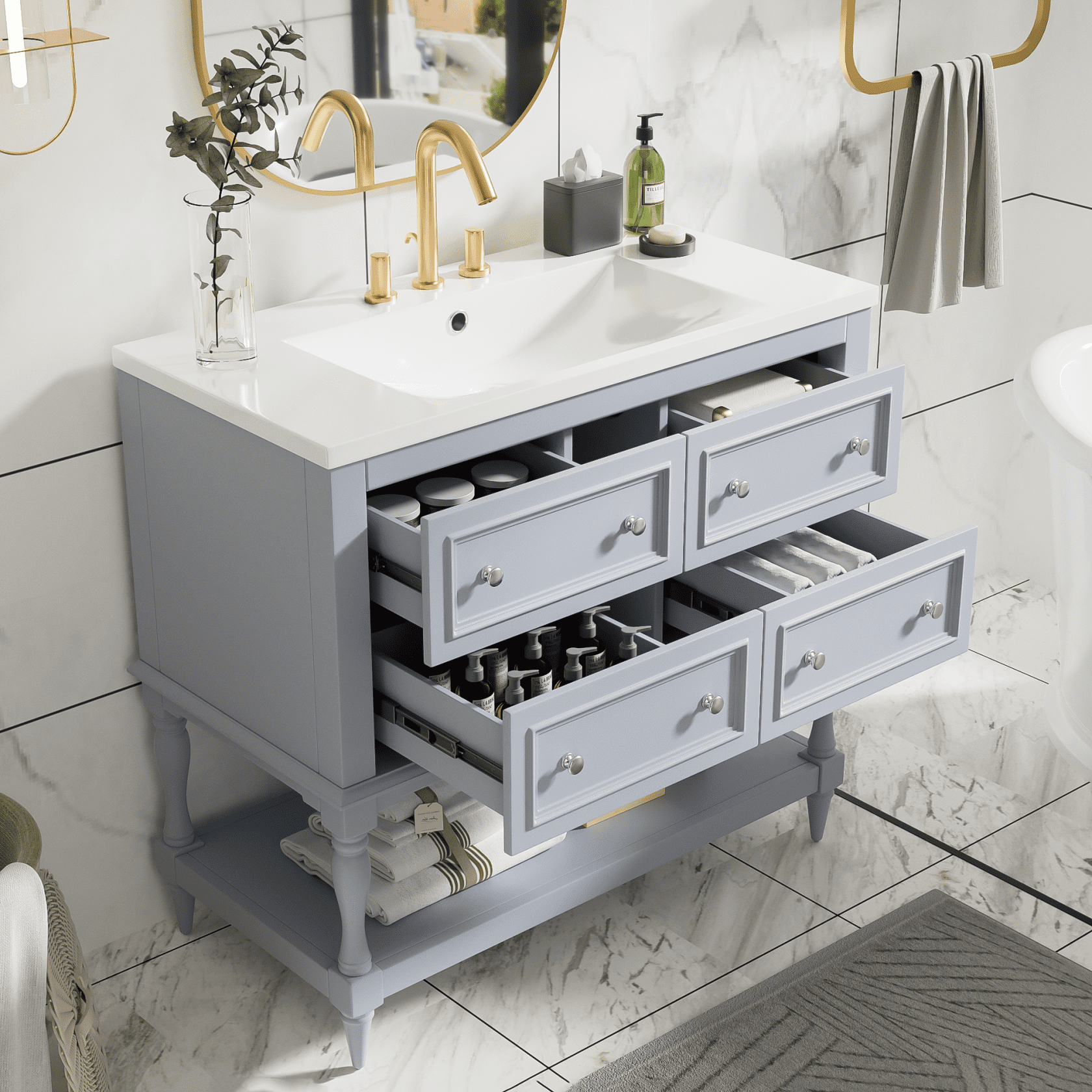 36" Bathroom Vanity with Sink Combo, Modern Bathroom Sink Cabinet ...