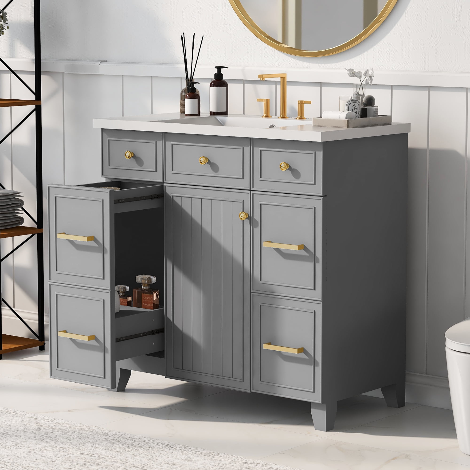 36" Bathroom Vanity with Sink, Free Standing Single Bathroom Vanity Set ...