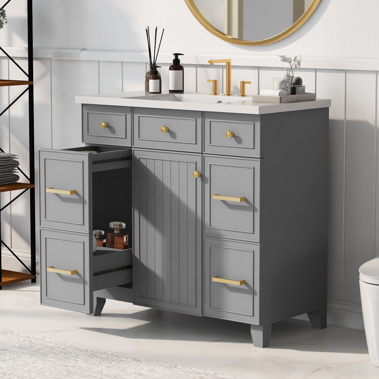 36" Bathroom Vanity with Sink, Modern Under Sink Cabinet with 3 Drawers ...