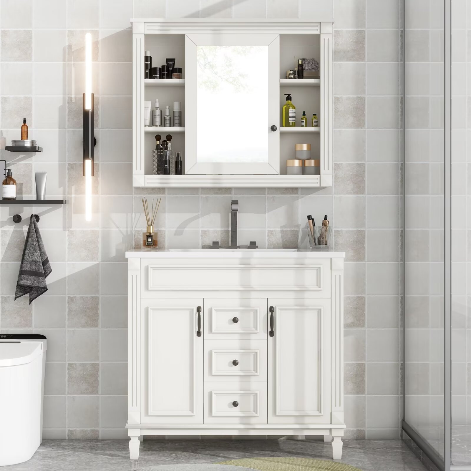 Vanity Images 36'' Bathroom Vanity with Sink and Wall Mount Mirror Cabinet Set ...