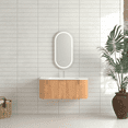 thumbnail image 1 of 36" Bathroom Vanity, Solid Wood Wall-Mounted Floating Curved Edges Striped Bathroom Large Storage Cabinet with 2 Side Drawers, White Ceramic Basin without Faucet, Pre-assembled, Walnut Color, 1 of 9
