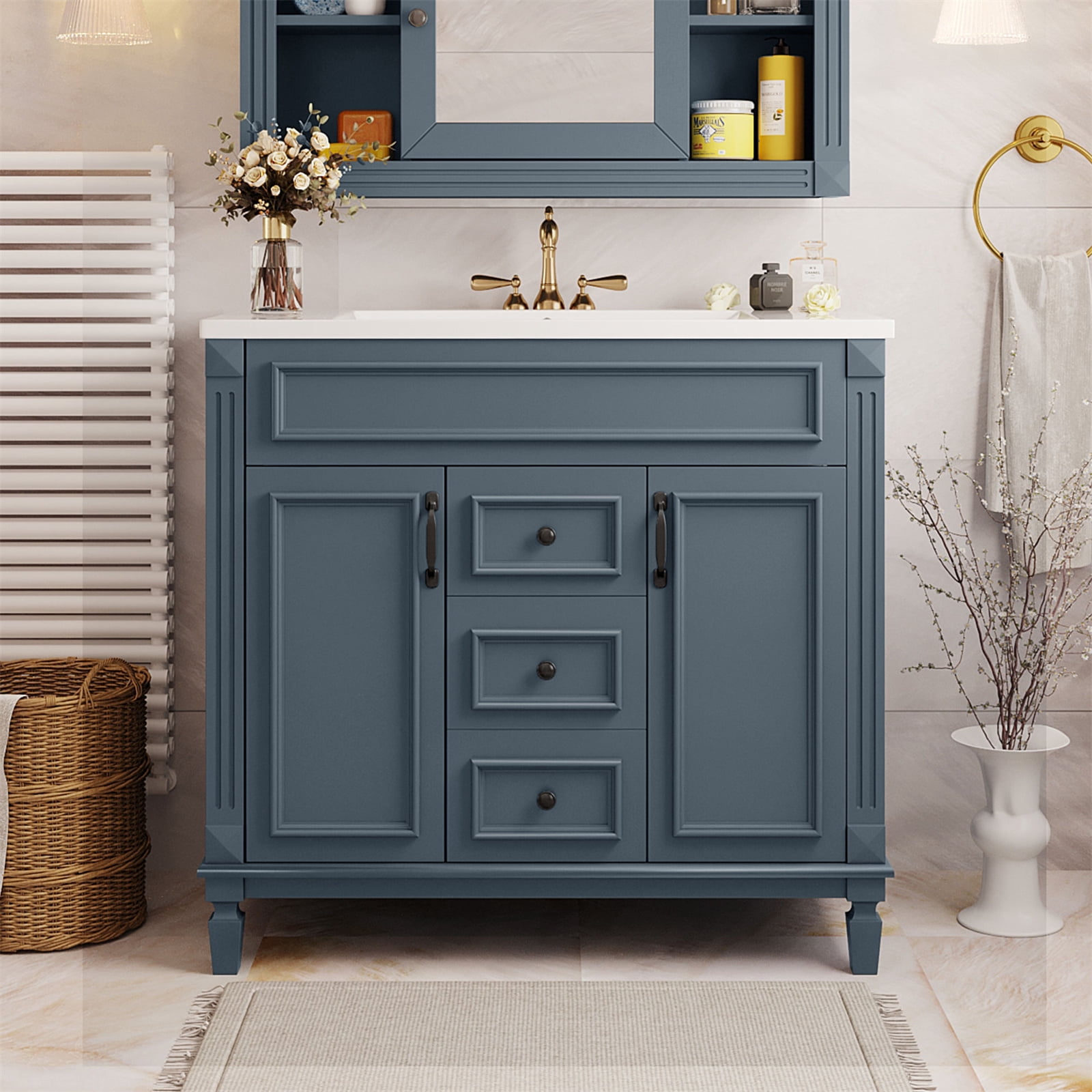 36'' Bathroom Vanity with Top Sink, Floor Mounted Bathroom Vanity ...