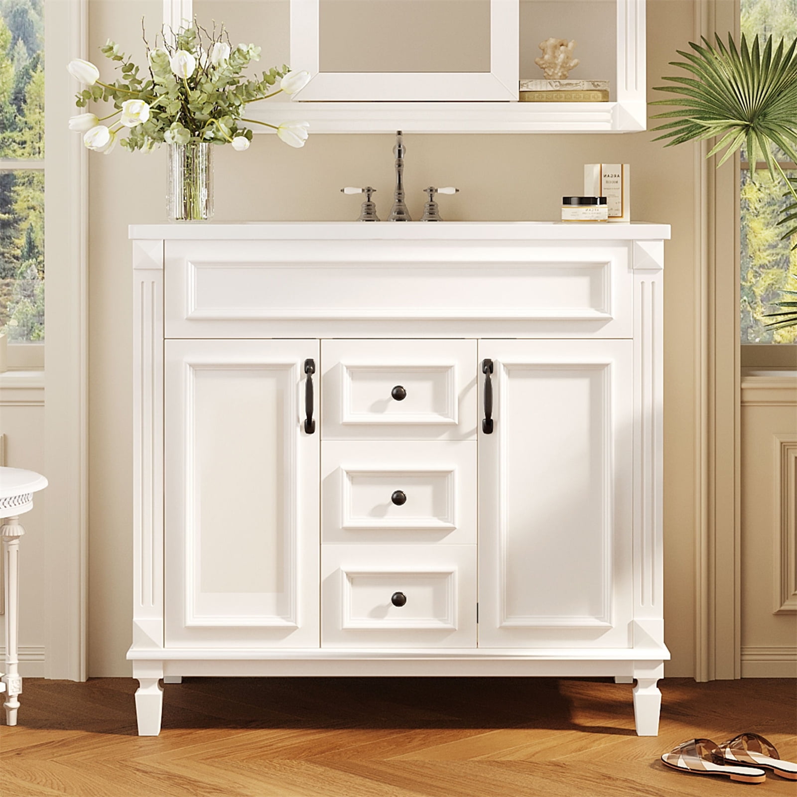 36'' Bathroom Vanity with Top Sink, Floor Mounted Bathroom Vanity ...