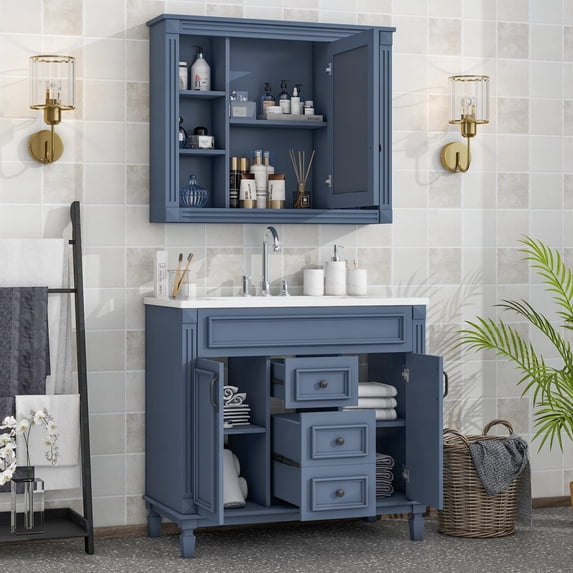 Triple Tree 36" Blue Bathroom Vanity Set, Soft Closing Doors, Drawers ...