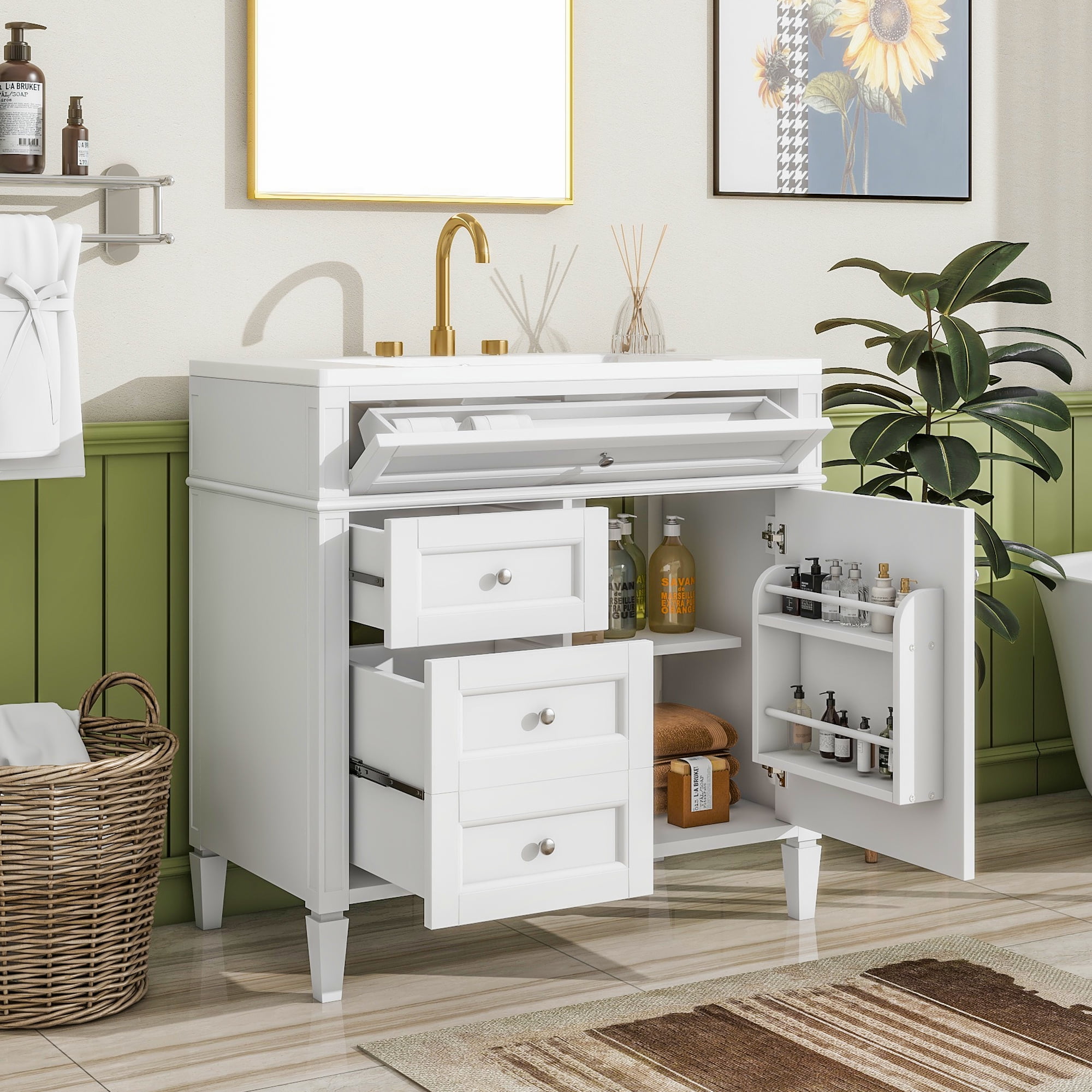 36'' Bathroom Vanity with Top Sink,Modern Bathroom Storage Cabinet with ...