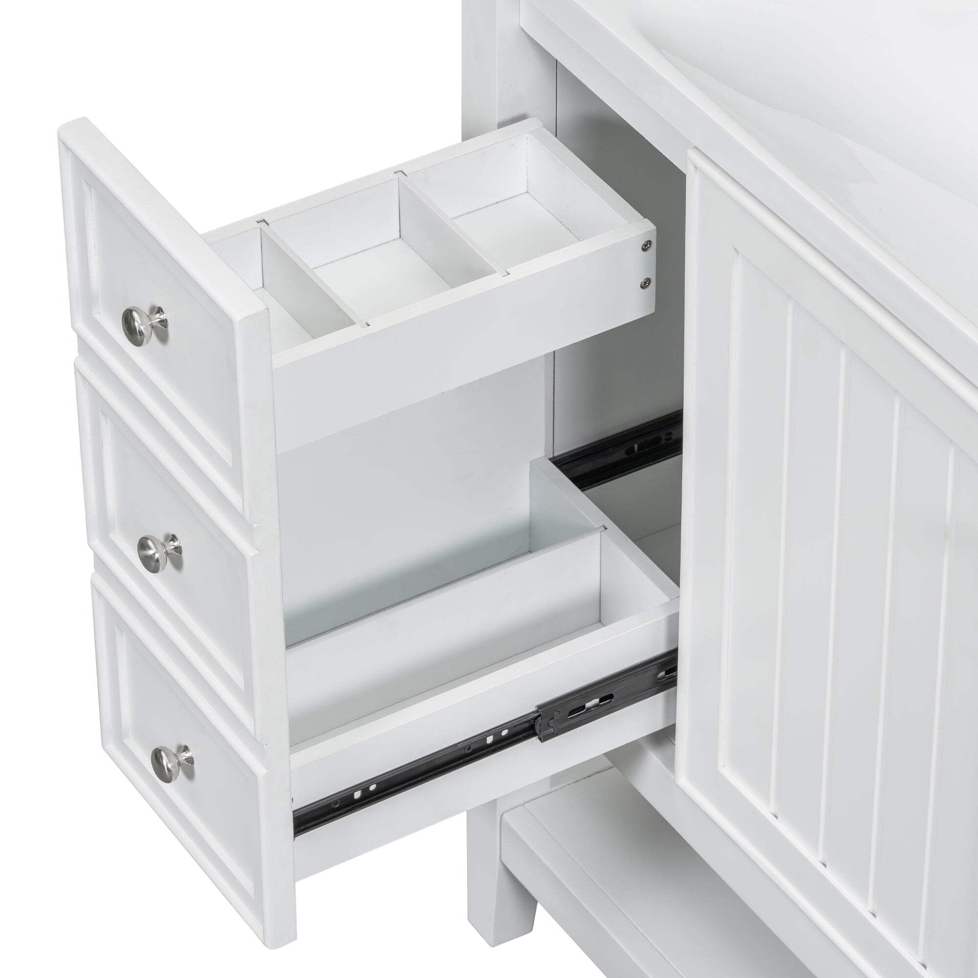 36" White MDF and Ceramic Single Sink Bathroom Vanity with Drawers