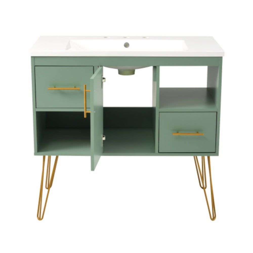 36'' Green MDF Freestanding Bathroom Vanity with Resin Sink
