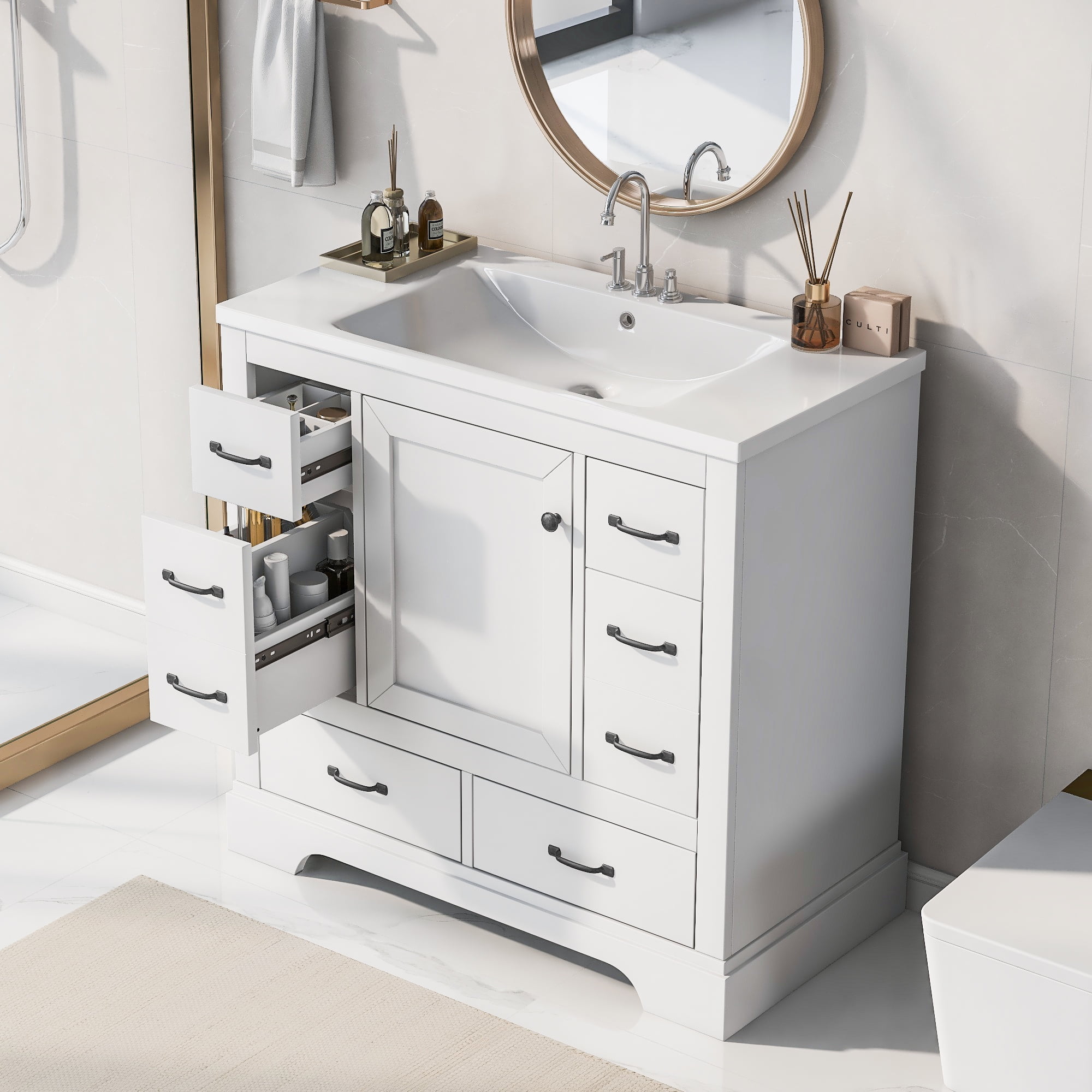 36" Bathroom Vanity Without Sink, 6 Drawers Large Storage Spaces, Multi ...