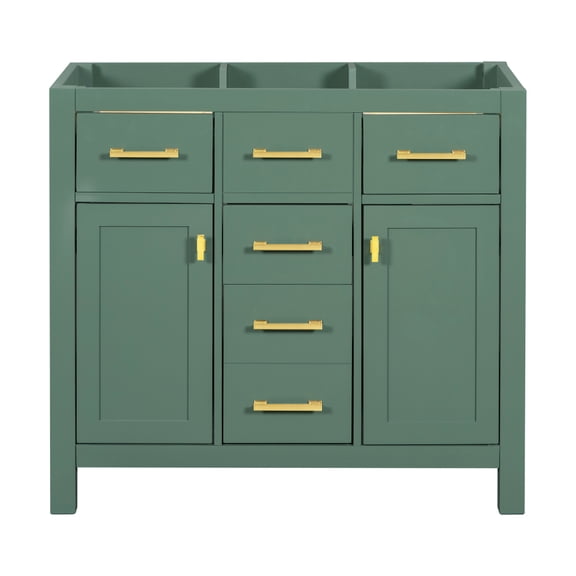 36" Bathroom Vanity Without Sink, Green Freestanding Single Bathroom Cabinet with 4 Drawers & 2 Soft-Close Cabinets, Solid Wood Frame