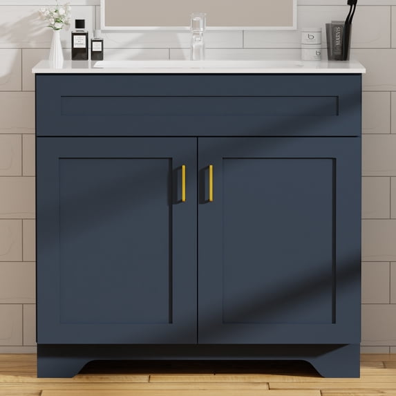 KZElegy Bath Vanity Cabinet and 36" Sink ,Freestanding Bathroom Cabinet Vanity with Double Door,Blue