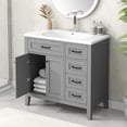 thumbnail image 1 of 36" Bathroom Vanity with Sink Combo Set, Modern Storage Cabinet with Double Doors & 3 Drawers, Freestanding Rectangular Vanity with Solid Frame, Grey, 1 of 9