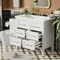thumbnail image 1 of 36" Bathroom Vanity with Sink, Modern Bathroom Vanity with 4 Storage Drawers, Solid Wood Floor Mount Bathroom Cabinet with Resin Sink, White, 1 of 18