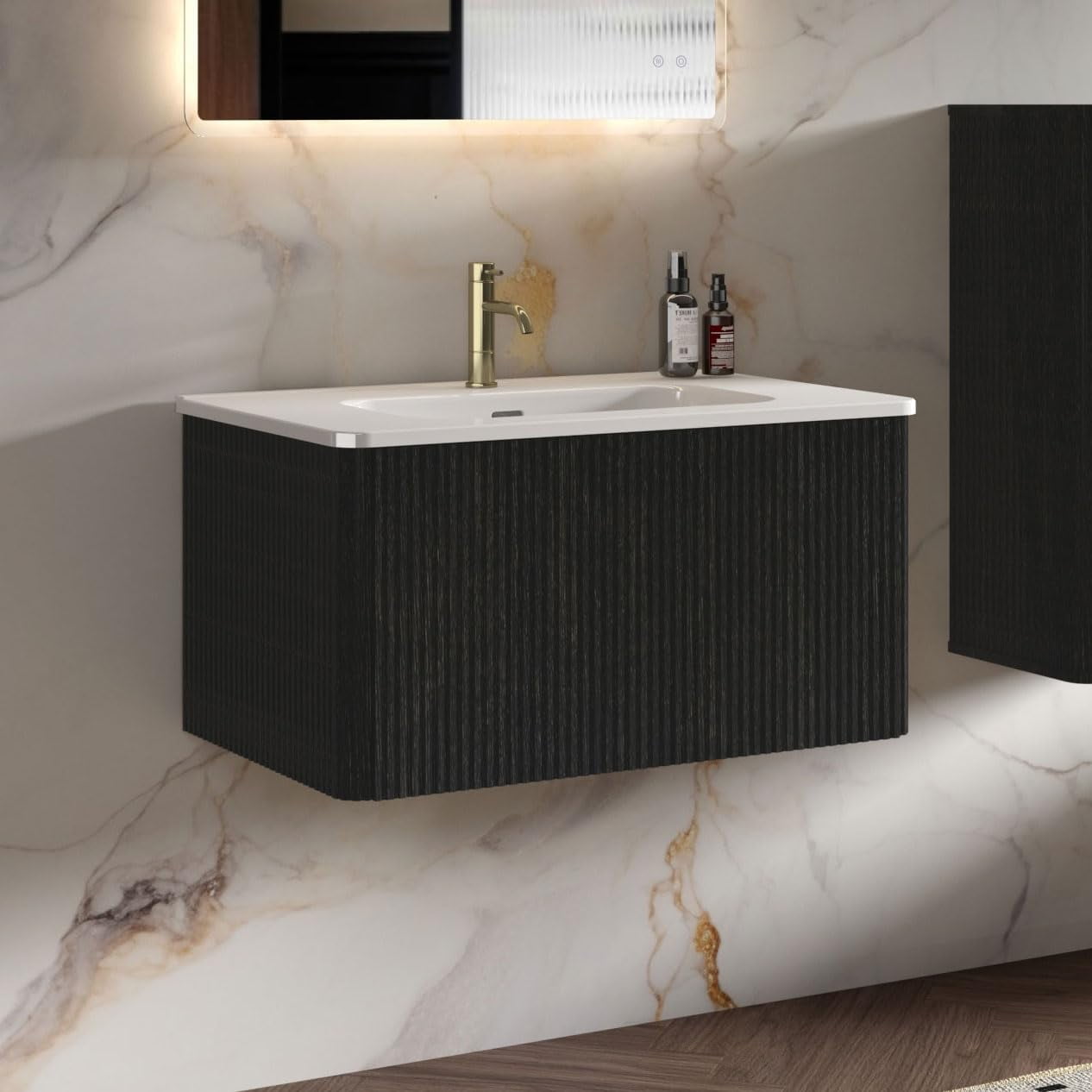 36" Bathroom Vanity with Sink, Modern Floating Vanity with Push Open