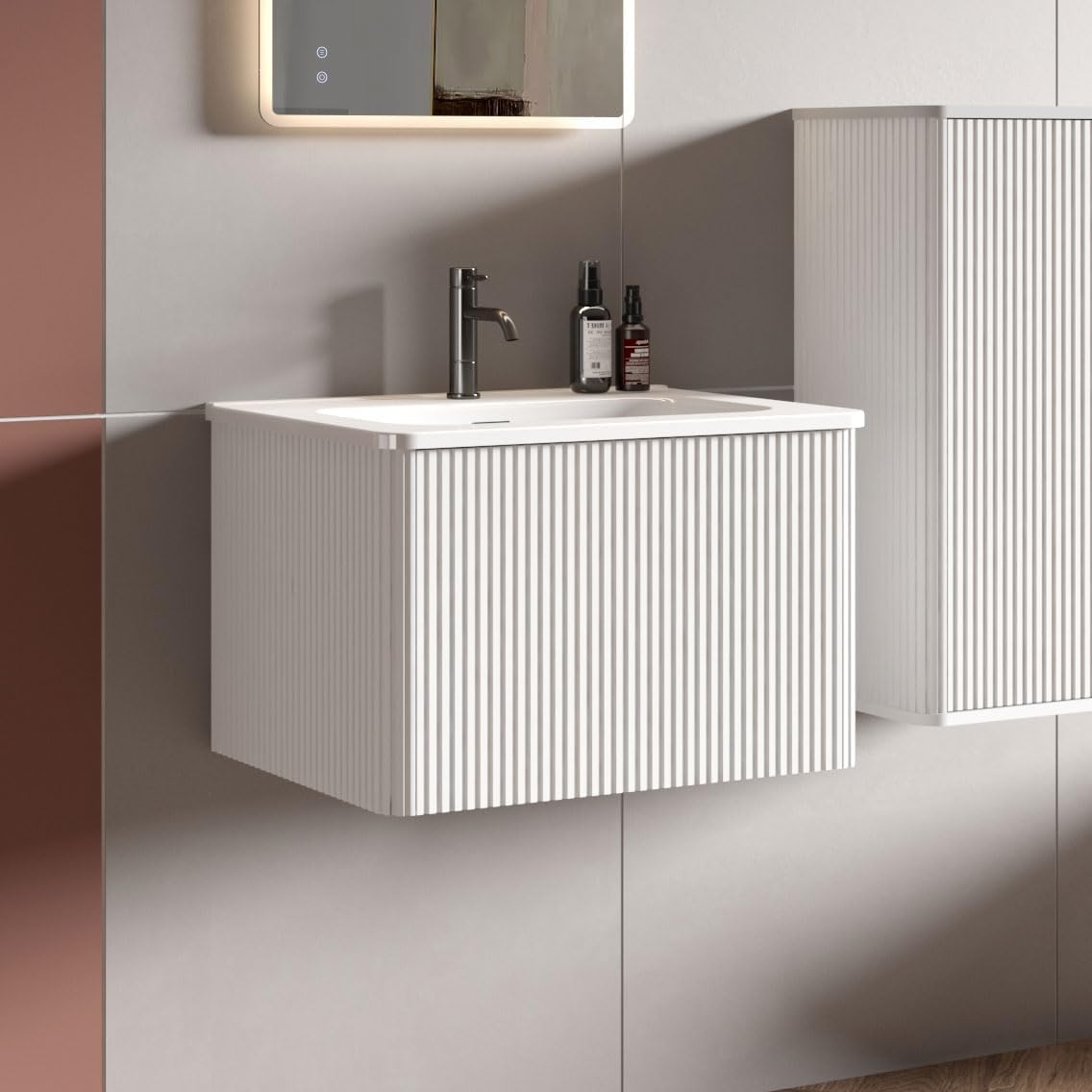 36" Bathroom Vanity with Sink, Modern Floating Vanity with Push Open