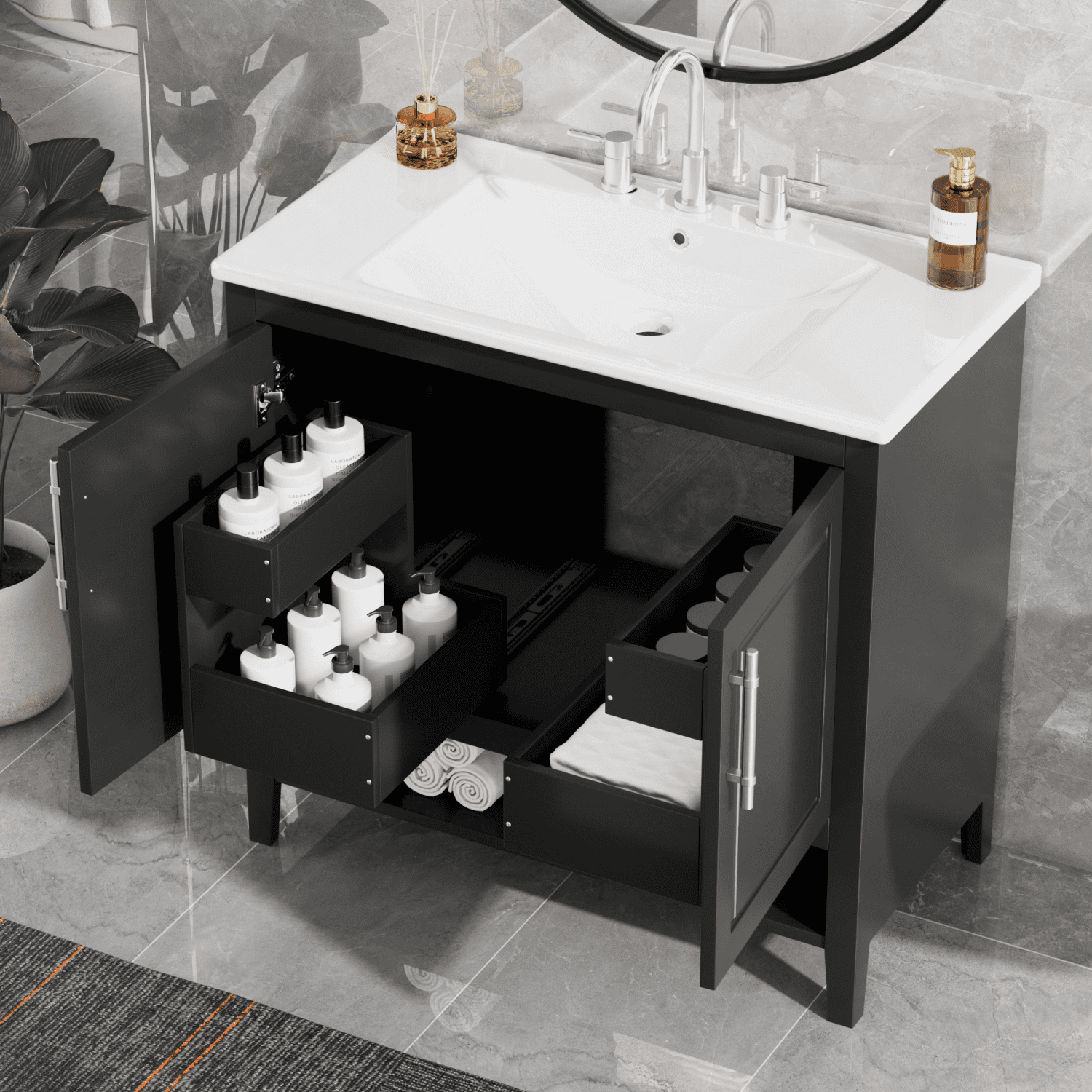 36” Bathroom Vanity with Sink Multi-functional Bathroom Cabinet with ...