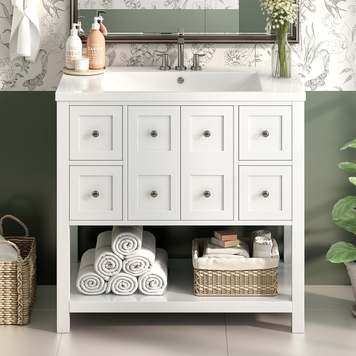 36" Bathroom Vanity with Sink Top, Modern Bathroom Vanities with 4 ...