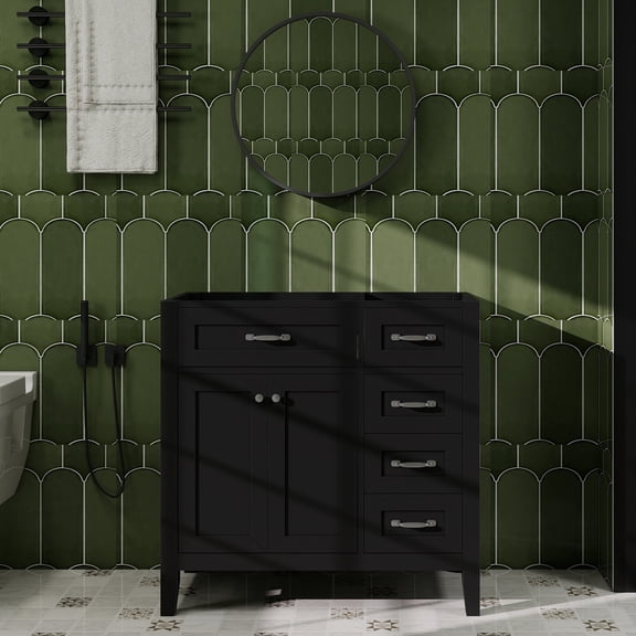 36" Bathroom Vanity without Sink, Cabinet Base Only, Bathroom Cabinet with Drawers, Solid Frame and MDF Board, Black