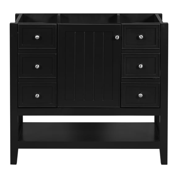 36" Bathroom Vanity without Sink, Cabinet Base Only, One Cabinet and three Drawers, Black