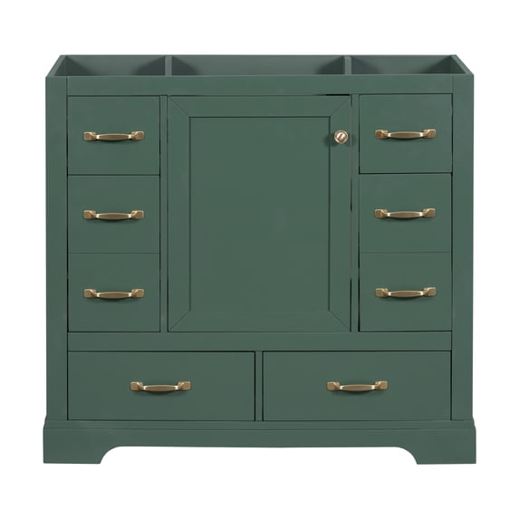 36" Bathroom Vanity without Sink, Cabinet Base Only, Six Drawers, Multi-Functional Drawer Divider, Adjustable Shelf, Green