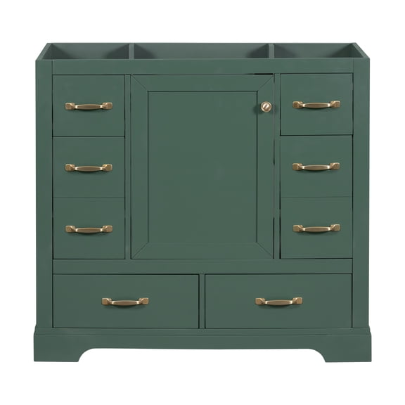 36" Bathroom Vanity without Sink, Cabinet Base Only, Six Drawers, Multi-Functional Drawer Divider, Adjustable Shelf, Green