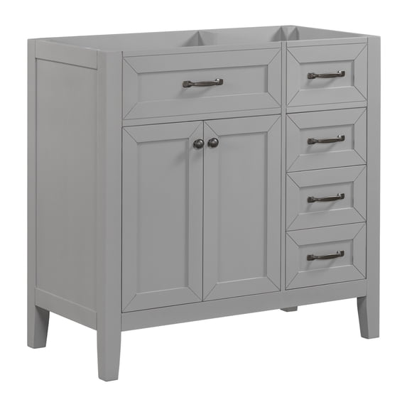 36" Bathroom Vanity without Sink, Freestanding Bathroom Vanity Cabinet with 3 Drawer and 2 Doors, Single Basin Vanity Set for Bathroom, Cabinet Base Only, Grey