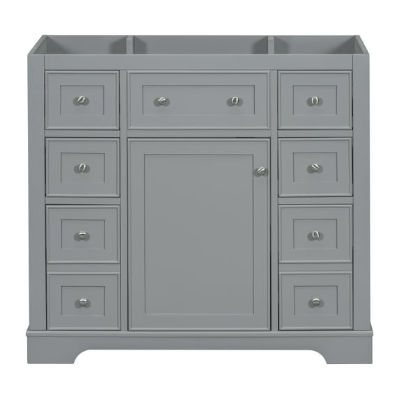 36" Bathroom Vanity without Sink, Modern Bathroom Cabinet Base with One Cabinet and Six Drawers, Solid Wood Bathroom Cabinet for Bathroom, Grey