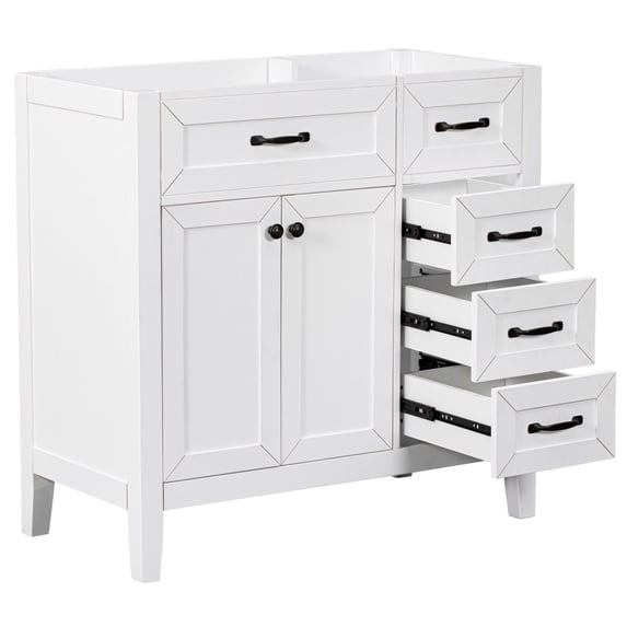 36" Bathroom Vanity without Sink, Modern Bathroom Storage Cabinet with One Cabinet and Drawers, Bathroom Vanity Base Only, Solid Frame and MDF Board, Easy to Install, White
