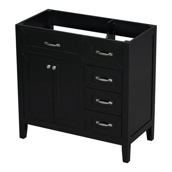 36" Bathroom Vanity without Sink, Modern Storage Cabinet with Double Doors & 3 Drawers, Freestanding Rectangular Vanity with Solid Frame, Cabinet Base Only, Black