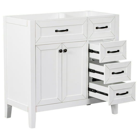 36" Bathroom Vanity without Sink, Modern Storage Cabinet with Double Doors & 3 Drawers, Freestanding Rectangular Vanity with Solid Frame, Cabinet Base Only, White