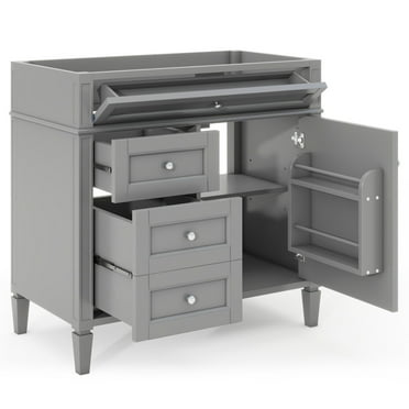 36'' Bathroom Vanity without Top Sink, Modern Bathroom Storage Cabinet with 2 Drawers and a Tip-out Drawer, Solid Wood Frame (NOT INCLUDE BASIN SINK)