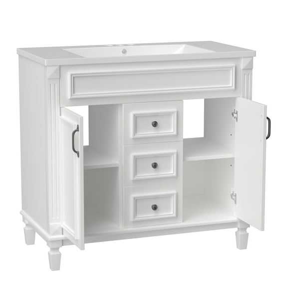 36'' Bathroom Vanity without Top Sink, Multi-functional Bathroom Storage Cabinet with 2 Soft Closing Doors and 2 Drawers, Not Include Basin Sink, Cabinet Only, White
