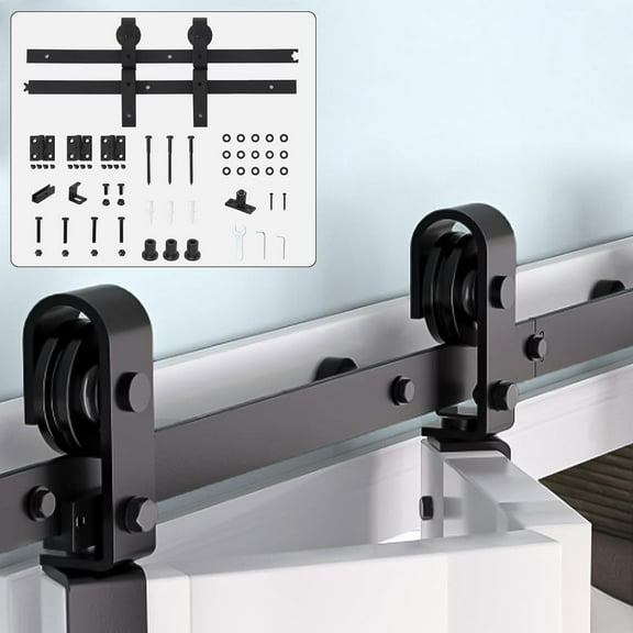 36" Bi-Folding Sliding Barn Door Hardware Kit for Two 10" Bifold Doors, Bi Fold Barn Door Hardware Kit, Smoothly and Quietly, Easy to Install, Heavy Duty Black