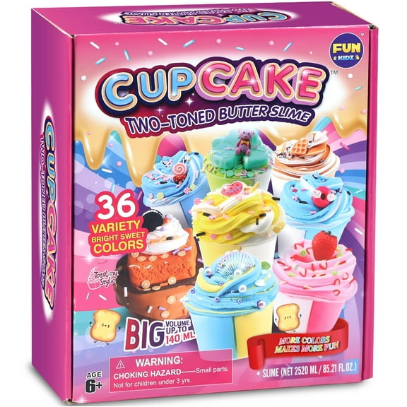 36 Big Cupcake Butter Slime Packs for Girls, FunKidz Two Toned Butter Slime Kit for Kids Party Favors Premade Bulk Slime Toys Y101