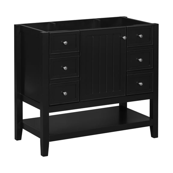 36" Black Bathroom Vanity Base Cabinet, Modern 3-Drawer Vanity, Solid Wood & MDF, Freestanding, Rectangular, Painted Finish