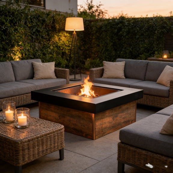 36" Black Iron Wood-Burning Fire Pit Table, Portable Outdoor Stove with Cross Weave Cutouts for Patio & Backyard Gatherings