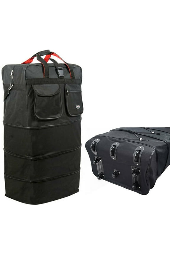 36" Black Rolling Expandable Duffle Bag Spinner Suitcase Luggage - 8 Wheels
