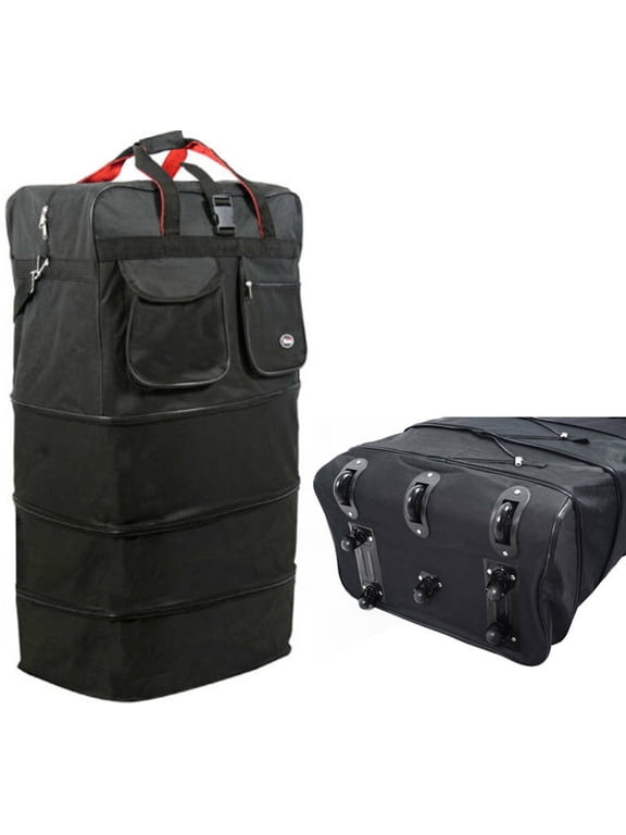 36" Black Rolling Expandable Duffle Bag Spinner Suitcase Luggage - 8 Wheels