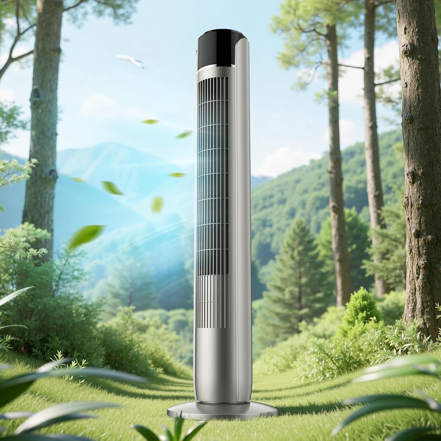 36" Bladeless Tower Fan - Ultra-Quiet 28dB for Bedroom Sleep 25 ft/s High Velocity Cooling w/ Remote 60° Wide Oscillation, 12H Timer, 5 Speeds, 4 Modes LED Display Standing Floor Fan - Grey