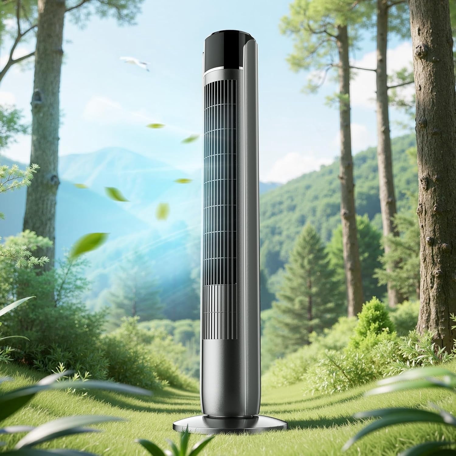 36" Bladeless Tower Fan - Ultra-Quiet 28dB for Bedroom Sleep 25 ft/s High Velocity Cooling w/ Remote 60° Wide Oscillation, 12H Timer, 5 Speeds, 4 Modes LED Display Standing Floor Fan - Black