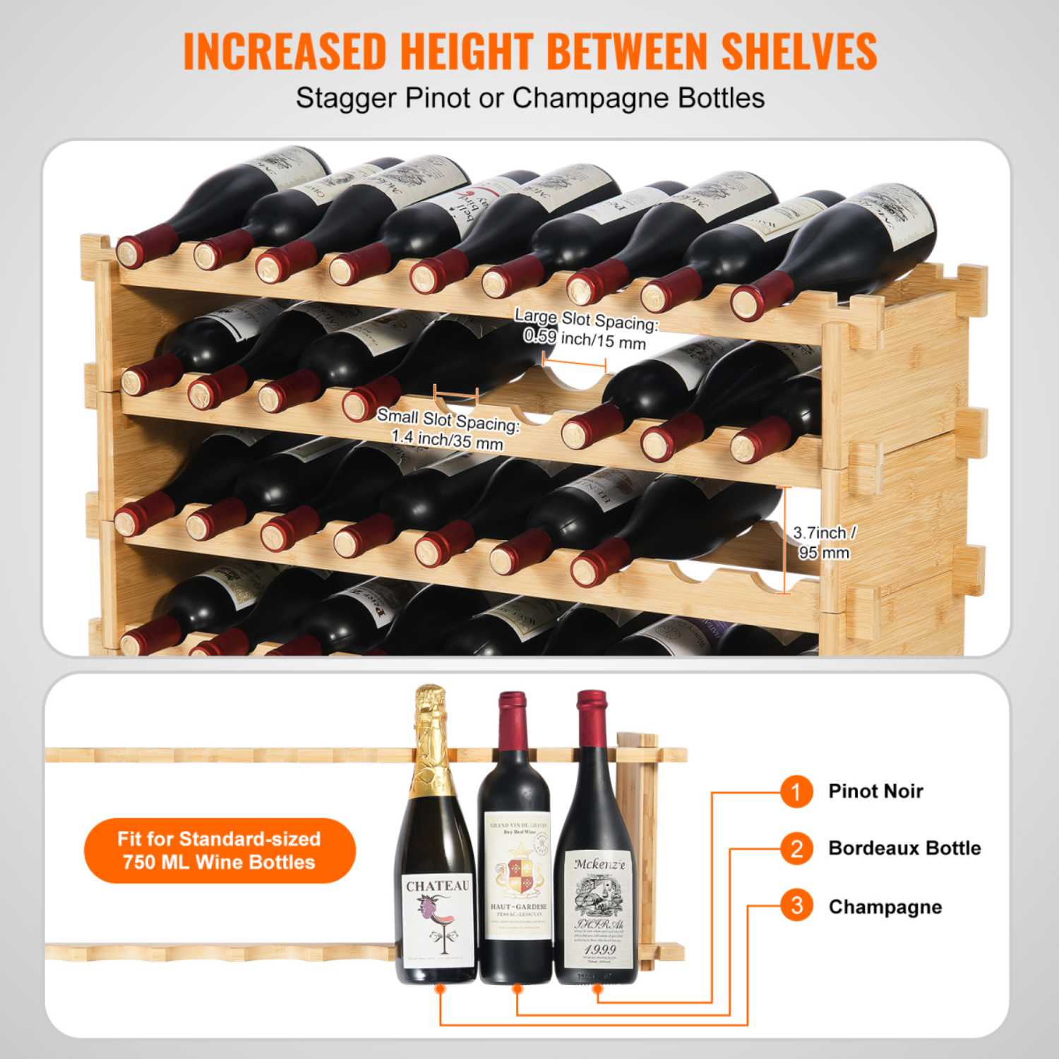36-Bottle 4 Tier Stackable Bamboo Wine Rack Modular Wine Storage ...