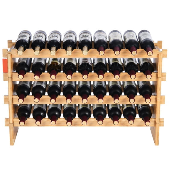 36 Bottle Stackable Modular Bamboo Wine Rack, 4-Tier Wine Display Shelf for Home Cellar and Kitchen Storage