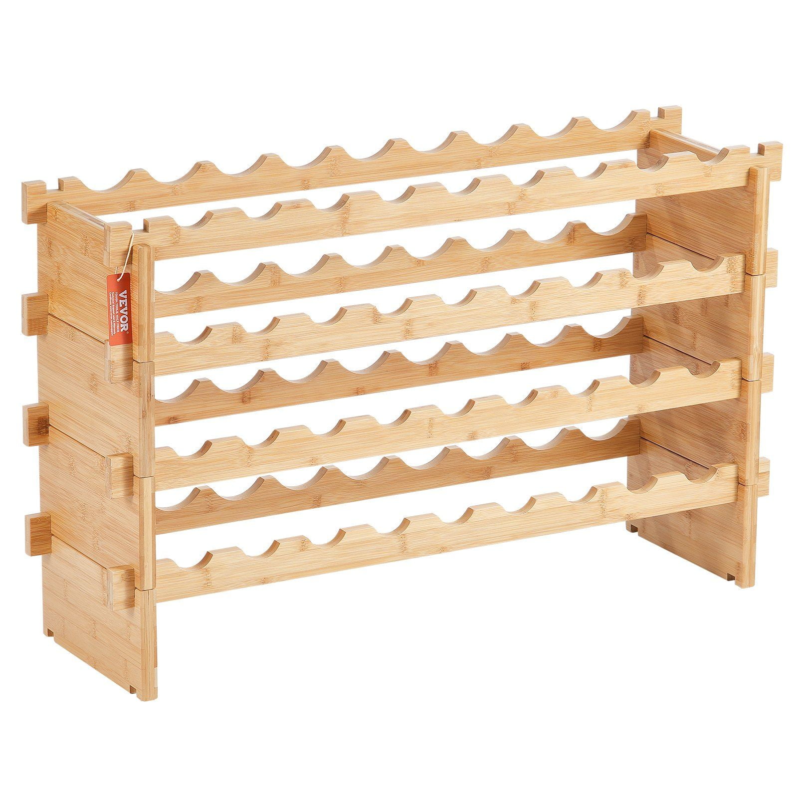 36 Bottle Stackable Modular Wine Rack 4 Tier Solid Bamboo Wood Storage ...
