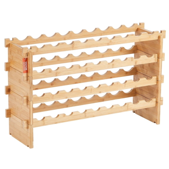 36 Bottle Stackable Modular Wine Rack 4 Tier Solid Bamboo Wood Storage ...