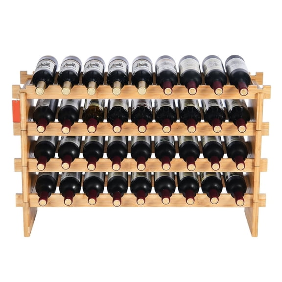 36 Bottle Wine Rack, Bamboo Stackable Wine Storage - 4 Tier Freestanding Holder