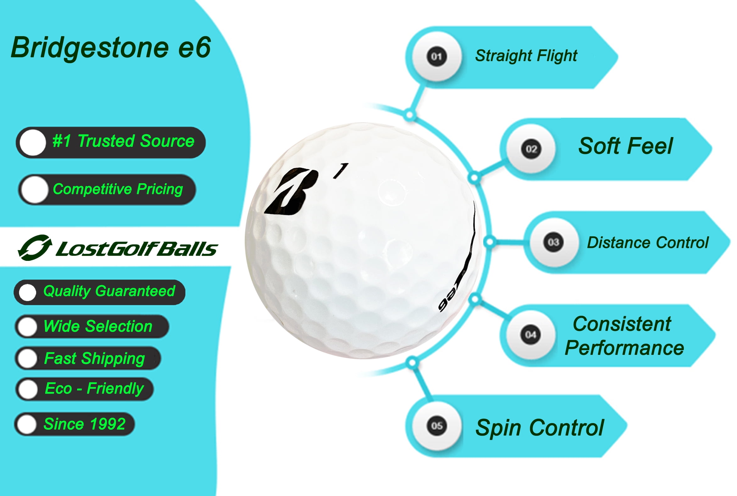 36 Bridgestone e6 Golf Balls in Near Mint Condition, AAAA Quality, Recycled Used Golf Balls, Best Value Golf Balls, White