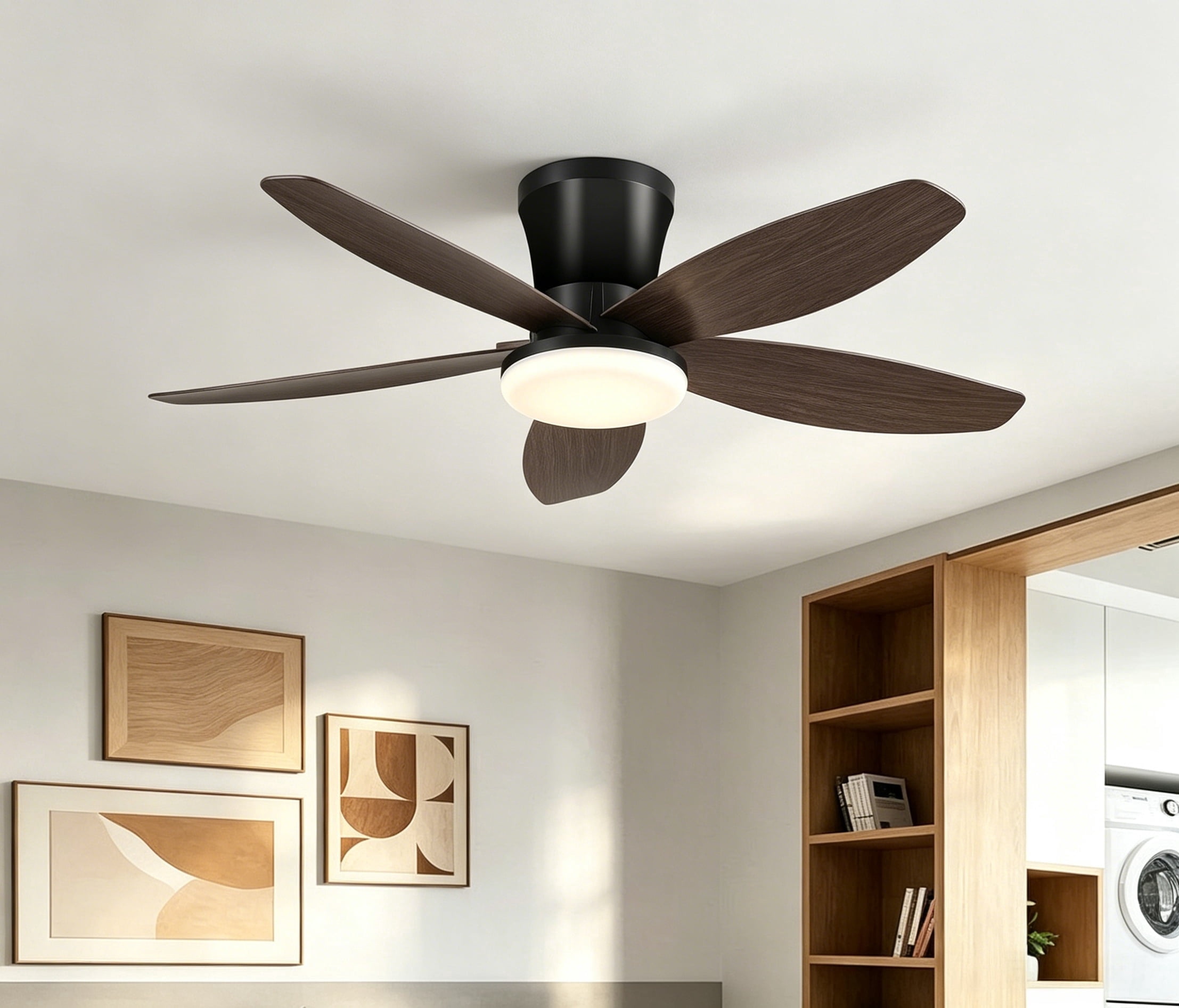 Phorus 36" Low Profile Ceiling Fan with LED Light, Remote/APP Control, Quiet Reversible DC Motor, Dimmable Modern Ceiling Fan for Bedroom, Brown